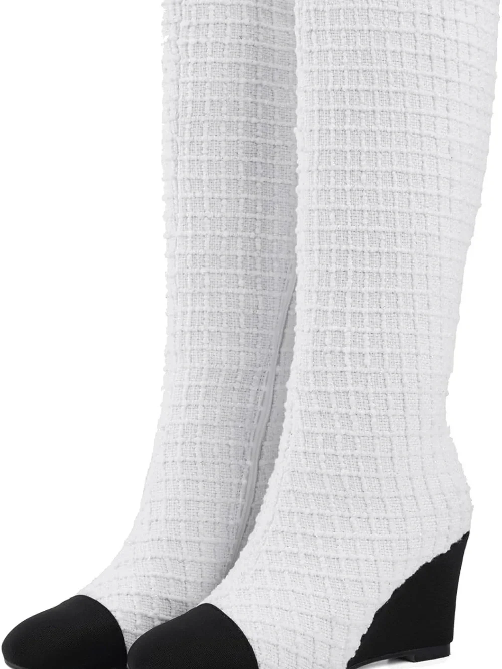 Knit Two-Tone Wedge Boot in White and Black size 7.5
